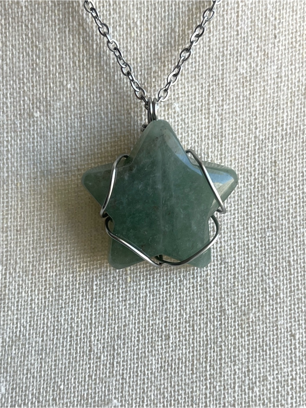 Green Aventurine Star Pendant Necklace Stainless Steel Hardware